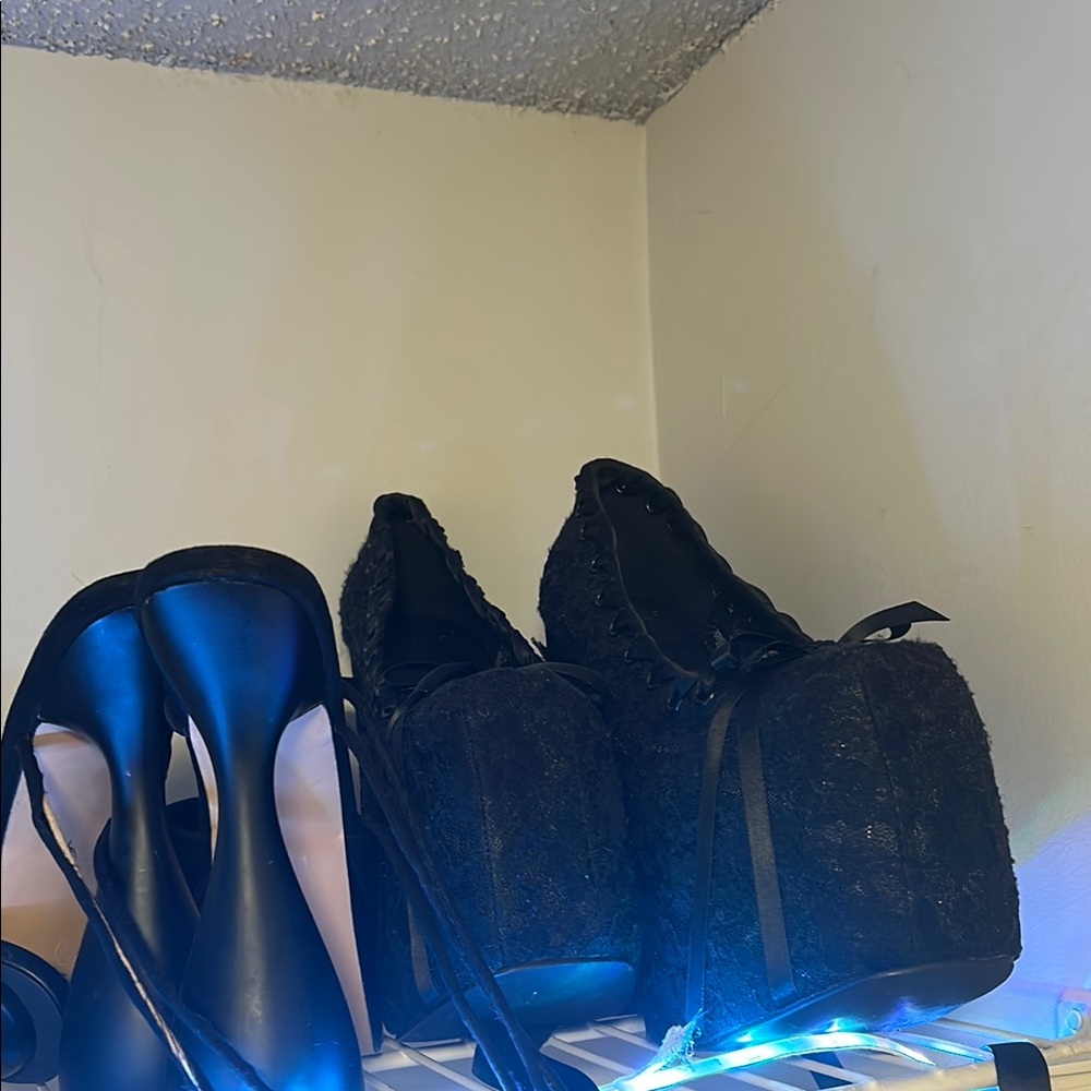 Black Platform Heels with Ribbon Detail